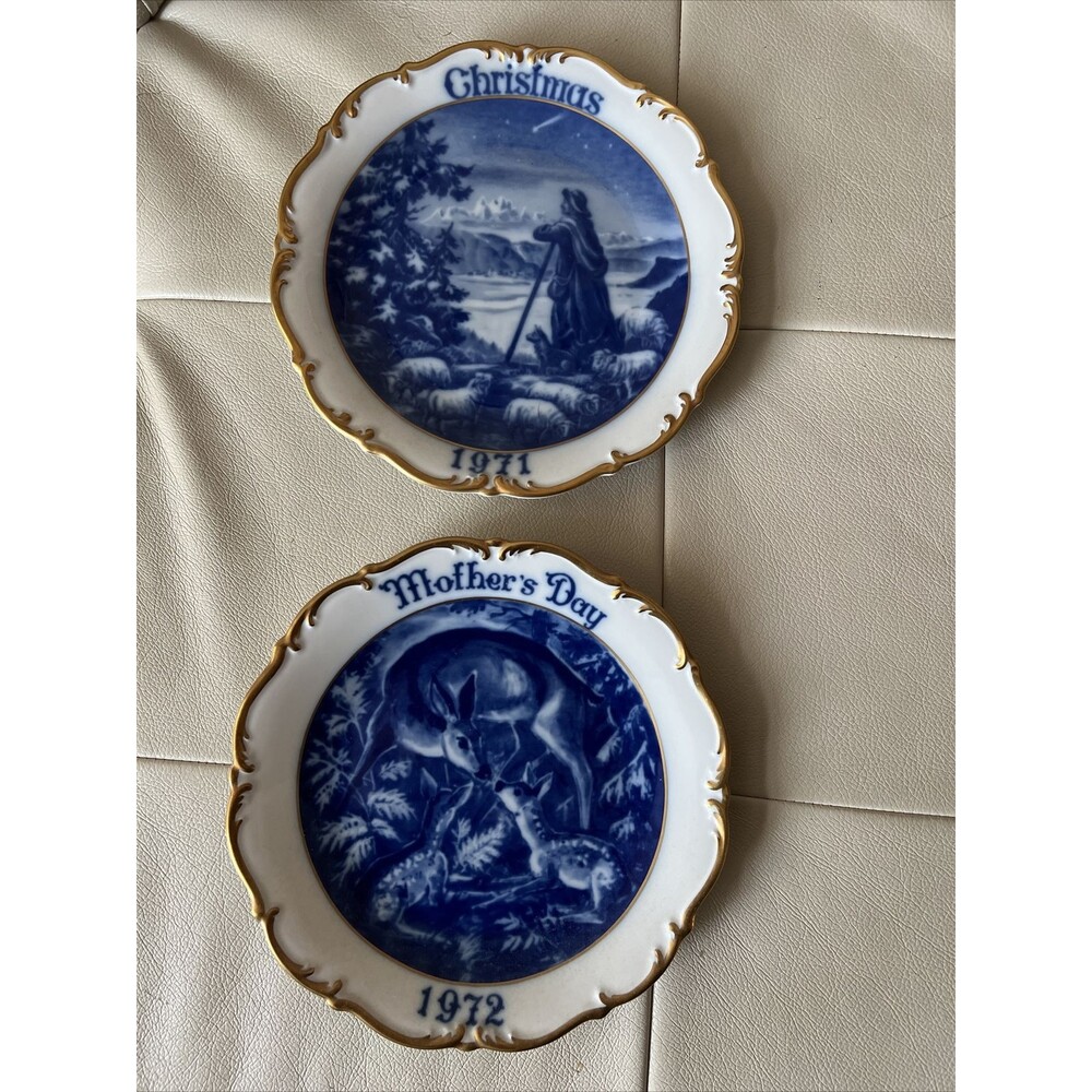 Dresden Mothers Day Plate 1972 & Christmas 1971  - Gold Trim, 8.5" West Germany
